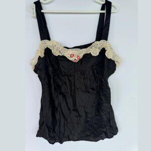 NWT! 90s Vintage 100% Silk Cami / Nine West / Black / Ivory Lace & Pink Sequin